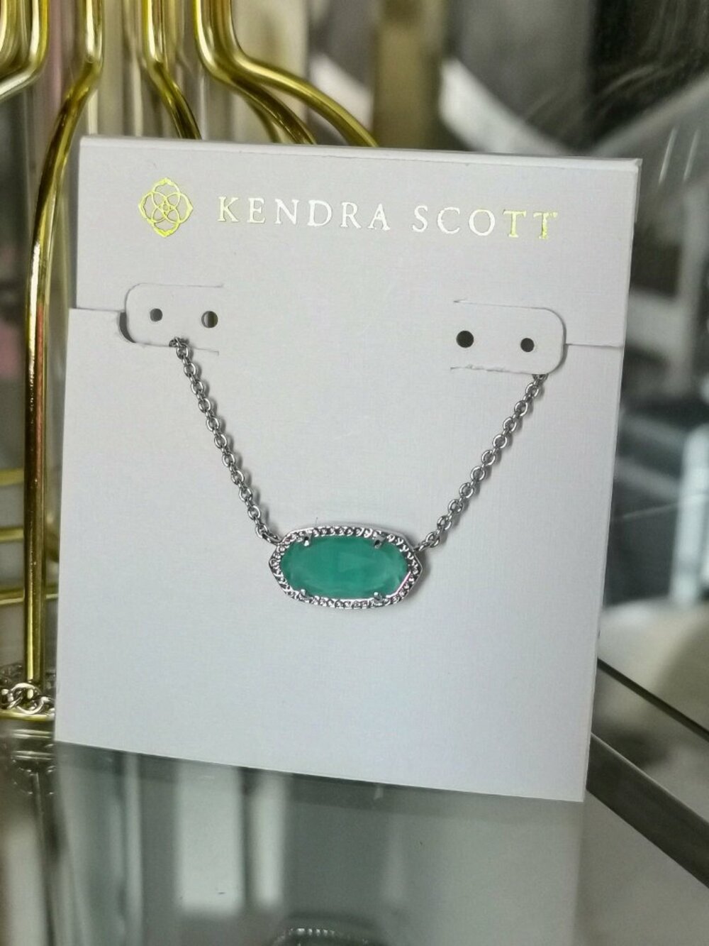Kendra Scott - Elisa Mint Green Glass Silver Necklace - NEW